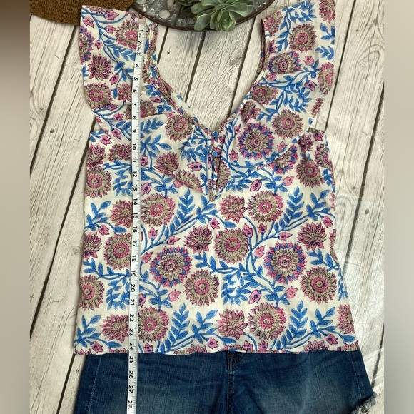 J.Crew Ruffle V-Neck Top Floral Vine Block Print - Picture 7 of 10